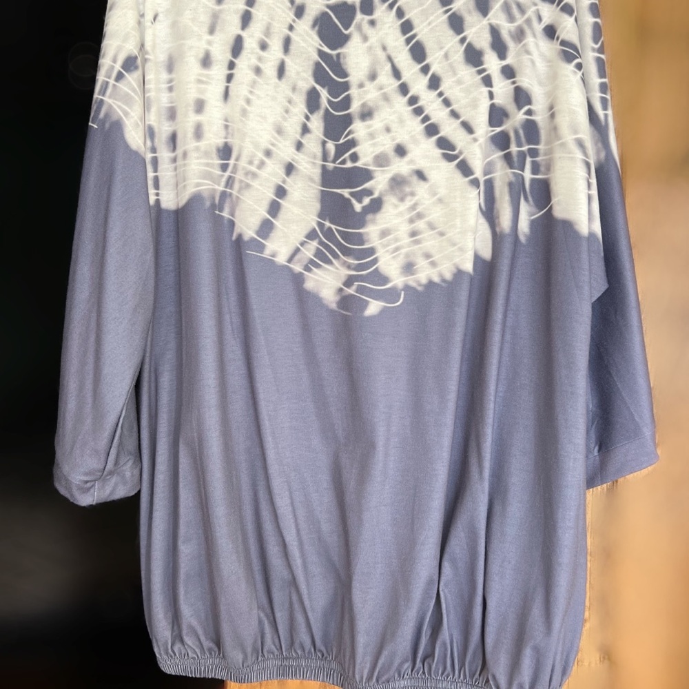 Womens Casual Tie Dye Tunic Shirts 3/4 Sleeve Baggy Loose Blouse Gray XL
